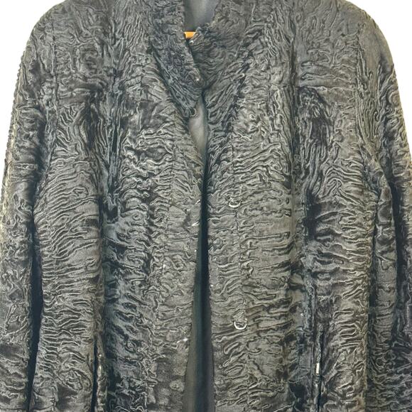 Vintage Made in Greece Size 10 Karakul Lamb Real Fur Black Coat Ovis Aries - Picture 5 of 13